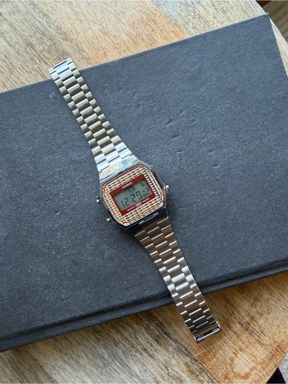 Casio Vintage A168WEF-5AVT — Silver Tone, Multicolor Houndstooth Dial